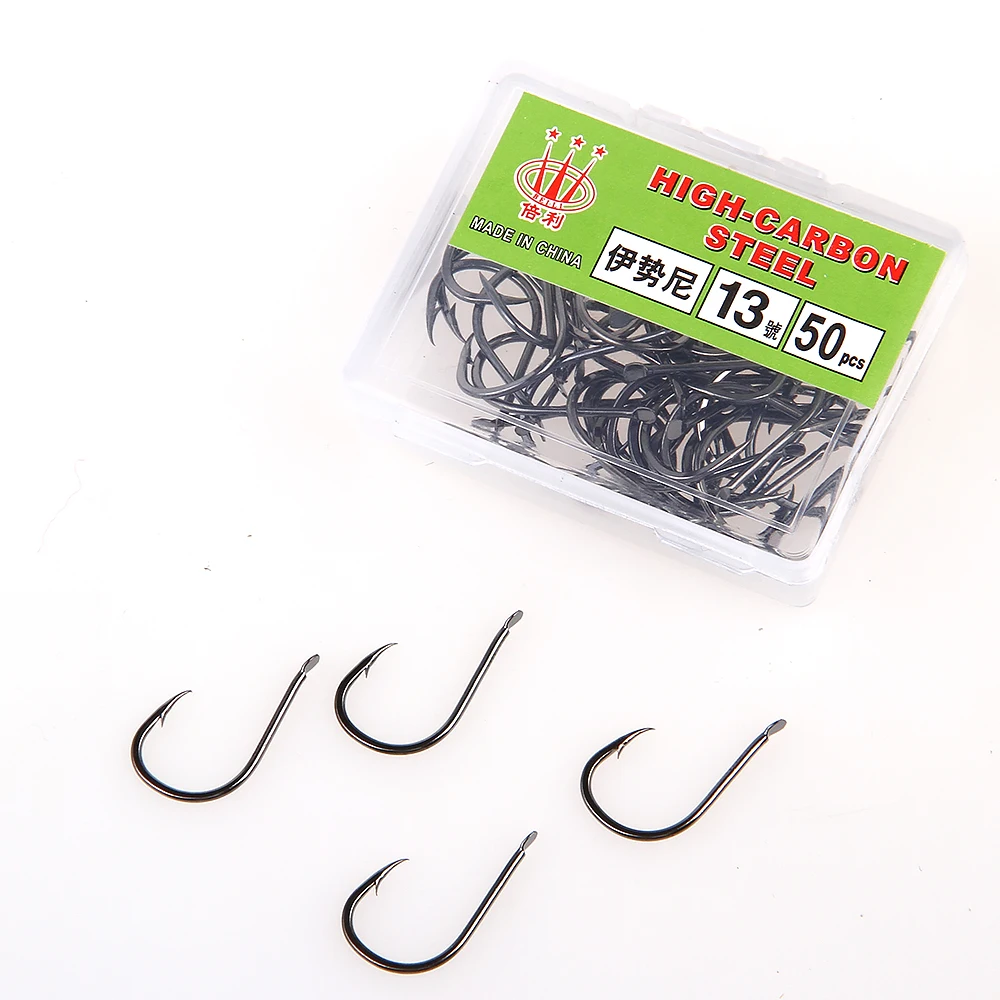 

FISH KING 50-100PCS/Lot 1-13# Flatted Fishing Barbed Hook With Box ISEAMA Fishing Hooks Carp Anzol Fishhook Fishing Tackle