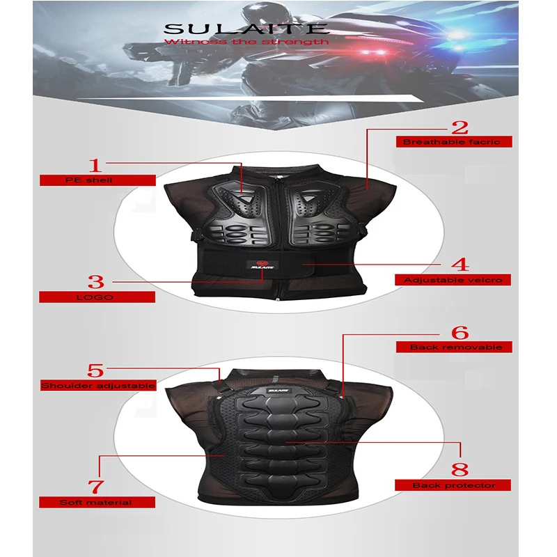SULAITE, защита для мотокросса, защита для груди, защита для спины, жилет, защита для гонок, защита для тела, MX armor ATV, защита для гоночного тела, armorM-XXXL