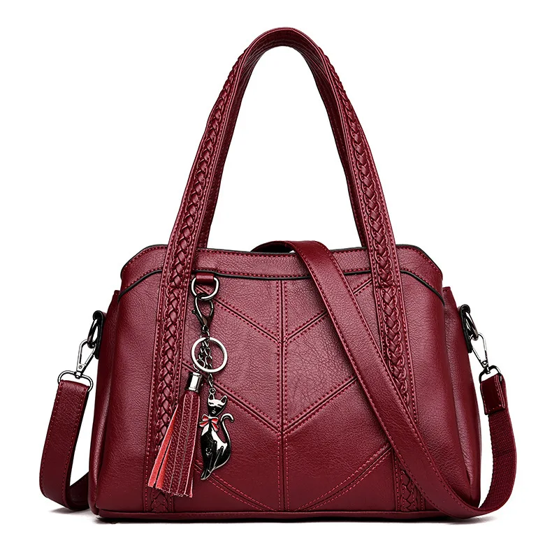 Hot Women Handbag Genuine Leather Tote Bags Tassel Luxury Women Shoulder Bags Ladies Leather Handbags Women Fashion Bags - Цвет: Burgundy