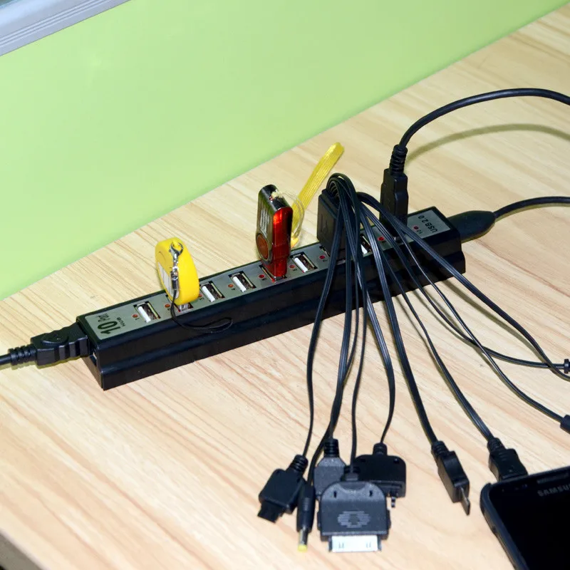 Multi Personal Computer USB HUB 10 Ports 2.0 Computer Peripherals USB Hubs Portable USB Splitter For Nootbook Laptops