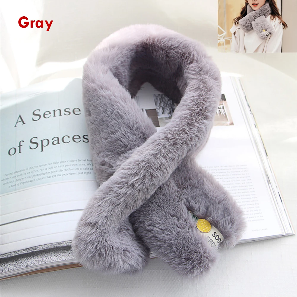 Elegant Gray Circle Thickened Winter Faux Fur Neck Scarves Plush Collar
