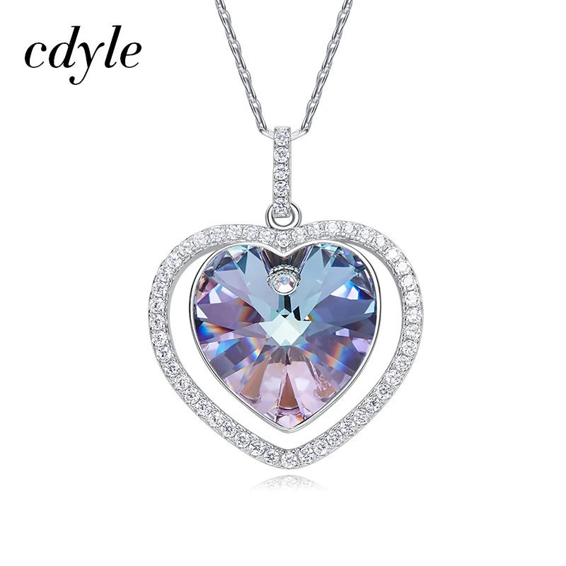 

Cdyle 925 Sterling Silver Women Necklace Embellished with crystals Heart Pendant Love Gift parrure bijoux femme