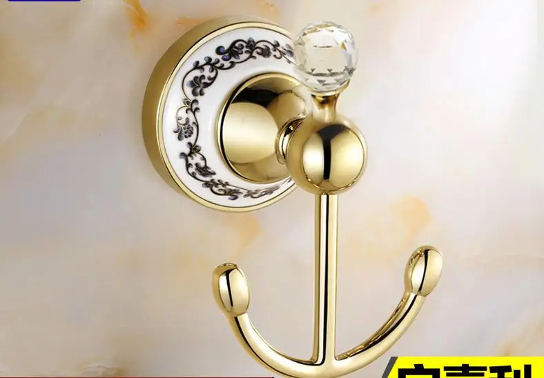 Европейский Золотой хрустальный набор для ванной комнаты латунные аксессуары для ванной комнаты настенный подвесной для хранения держатель для бумажных полотенец - Цвет: hook