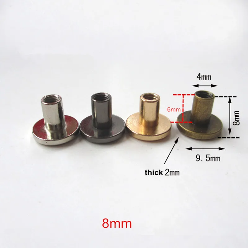 20 шт, 5 мм/6,5 мм/8 мм, для багажа, кожа, металл, для рукоделия, твердый винт, гвоздь, заклепки, двойная изогнутая головка, ремень, заклепки, книжные винты