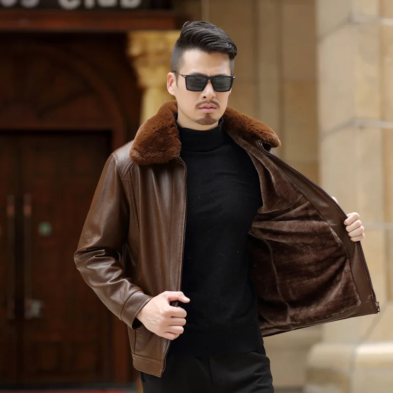 New arrive brand Casual Mens Leather Jacket Men Coats High Quality PU Outerwear Men Winter Faux Fur Male leather coats Fleece