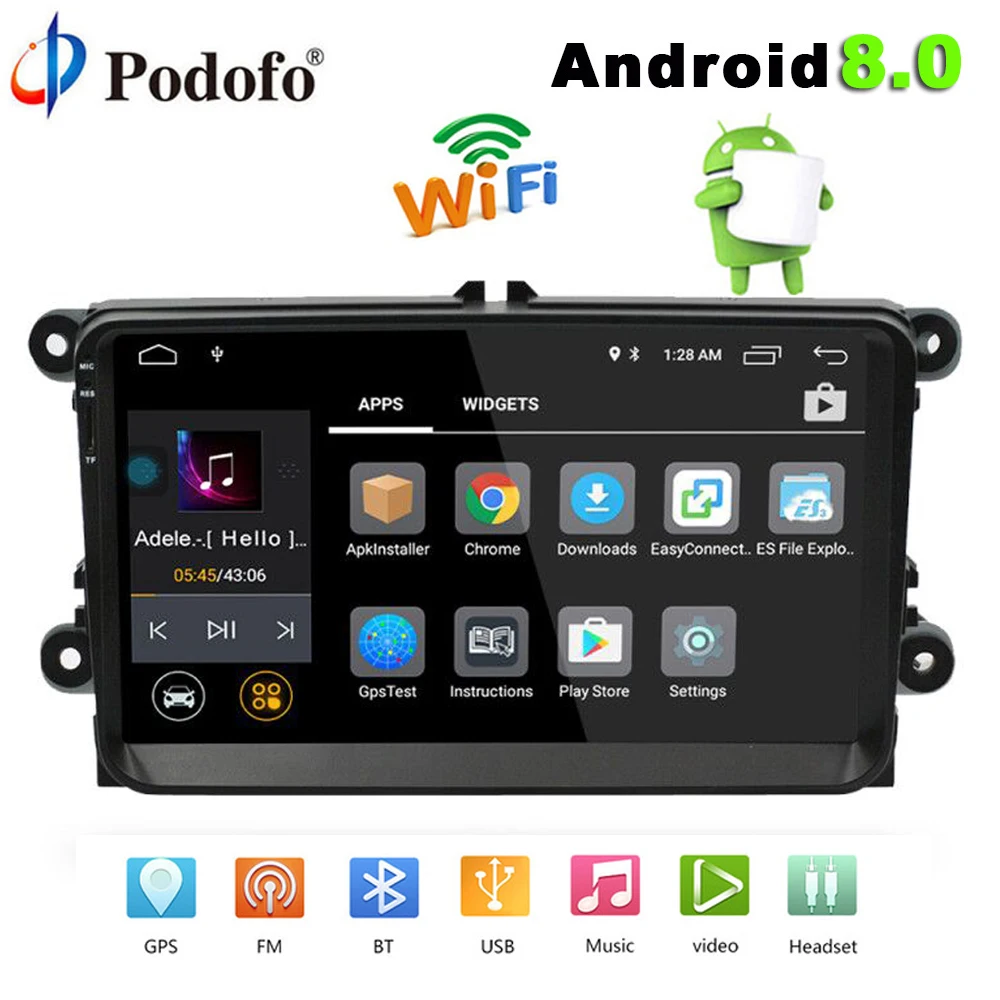 

Podofo 2 din car radio Android 8.0 Autoradio 9" HD Touch Screen gps navigation Bluetooth Multimedia USB wifi MP3 Car MP5 Player