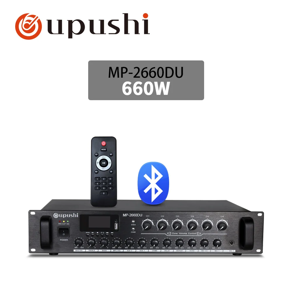 Oupushi новейший PA большой усилитель мощности 180 Вт-660 Вт с 6 зонами отдельный контроль аудио усилители миксер - Цвет: 660w