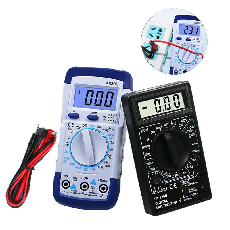 

A830L DT830B Digital Multimeter Backlight AC/DC Ammeter Voltmeter Ohm Tester Meter XL830L Handheld LCD Multimetro