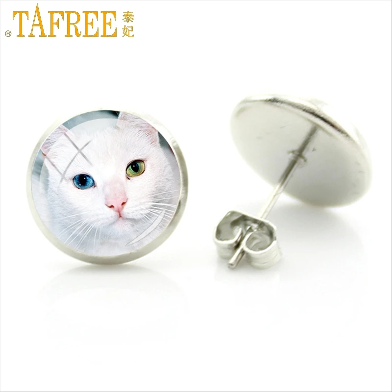 Tafree модный очаровательный модные красивые серьги гвоздики Белый Кот
