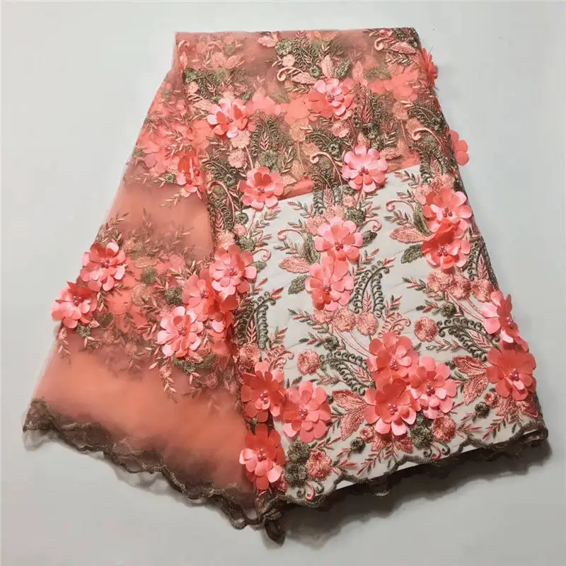 

2018 French Laces Fabric 3D Flower embroidery and beads High Quality Tulle net Lace Soft tissue For Women