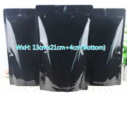 50 шт. ДхВ: 13 см x 21 см + 4 см (нижний) 270mic черный алюминирования (VMPET) сумки черный Встать Молния Resealable Сумки в розницу сумка