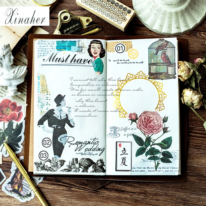 xinaher 60 sheetspack decorative vintage journal diary gold skull