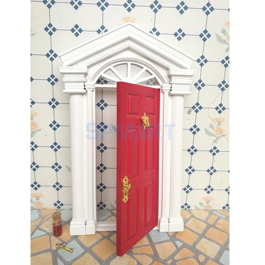 1:12 Scale Dollhouse Miniature Wooden Steepletop Door European-style Villa Gate Door Dolls House Accessories