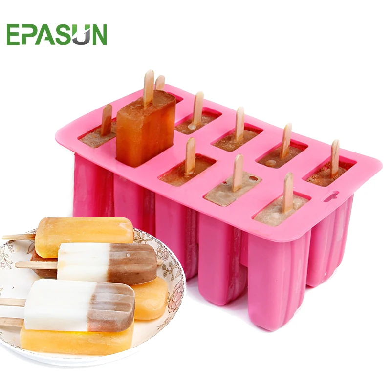 

EPASUN 10 Grids Silicone Ice Cream Mold Form Popsicle Mold Cool Frozen Ice Tray Puck Popsicle Maker Lolly Mousse Ice Cream Tool