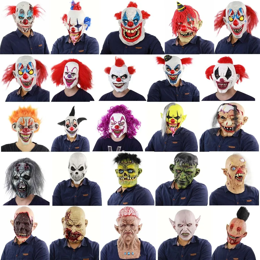 Страшная злая маска клоуна, латексная маска с двойным лицом, маска для костюма Хэллоуина (кровь) Клоун с волосами для маски для взрослых|Маски для вечеринки|   | АлиЭкспресс