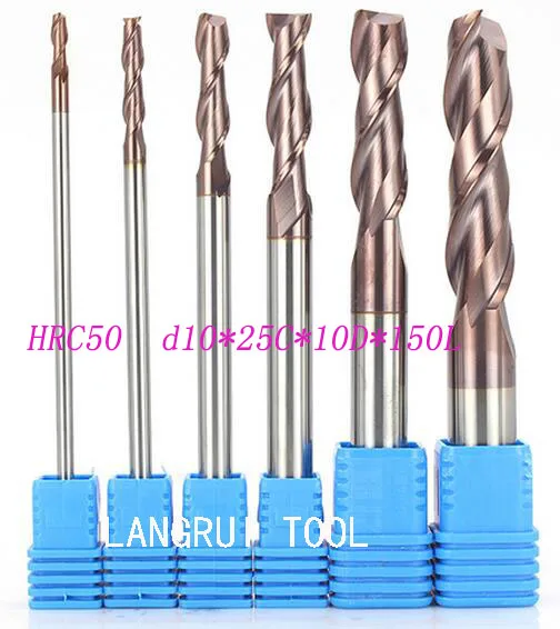 

HRC50 extra long 2pcs 2 flutes  d10*25C*10D*150L shank tungsten carbide end mill  milling cutter  length CNC machine Lengthen
