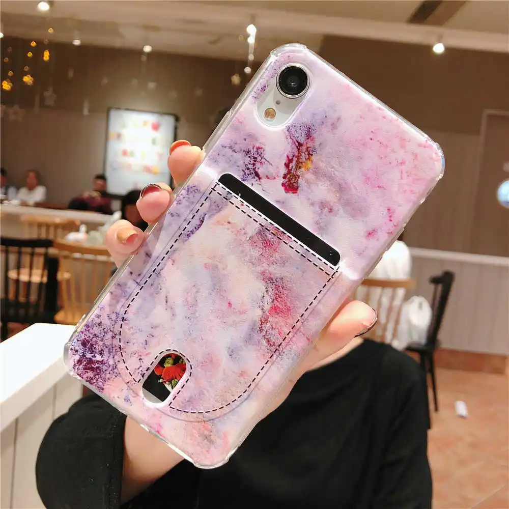 For Iphone 8 8plus X XR XS Max Marble Credit card case Iphone 6  Case for Iphone 7 7Plus Cover Soft TPU Silicone Phone case (10)
