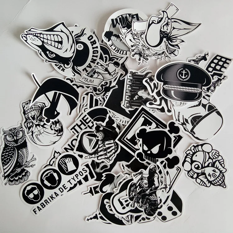 

White and Black 50pcs Random Horror Sticker Graffiti Punk Stickers for Kids Sticker on Laptop Skateboard Suitcase Bike Helmet E