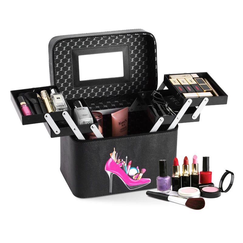 Woman Large Capacity Multilayer Storage Box Portable Beautiful Suitcase Professional Makeup Organizer Fashion Cosmetic Bag