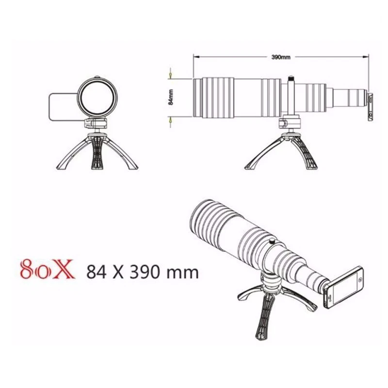  Orsda High-End 50X 80X Telephoto Zoom Lens Telescope Mobile Phone Camera Lenses with Tripod for Sma