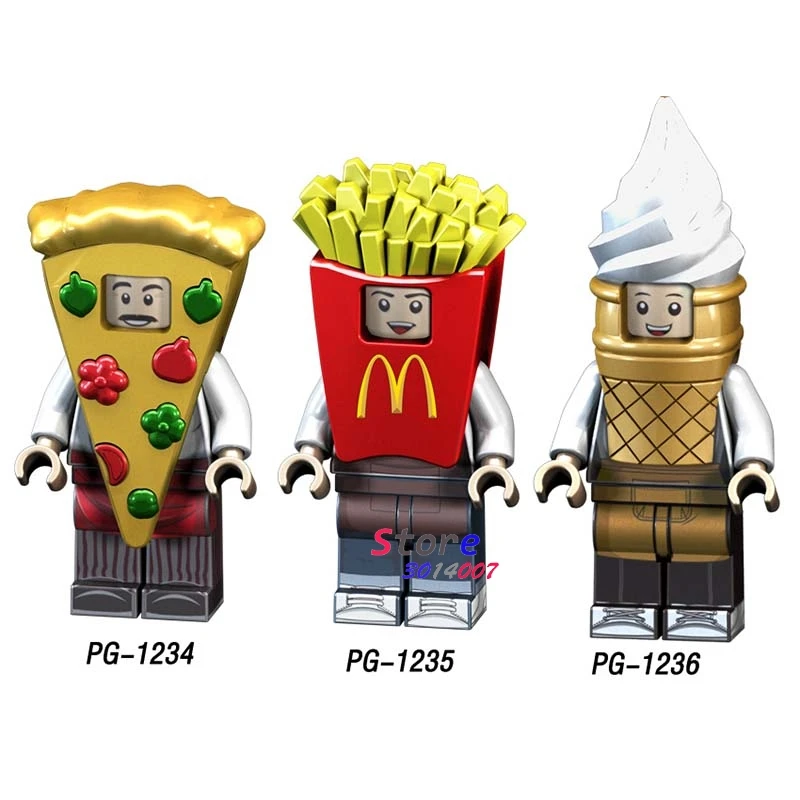 

Single pizza ice cream Fries peanut fruit disguised Watermelon Cute Watermelon Peanut figures building block toys for children
