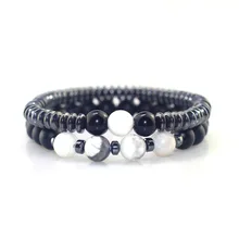 Белый и черный камень Пара Браслеты для влюбленных Шарм Beads бусины браслеты энергетическая Йога для женщин и мужские Ювелирные изделия Подарки
