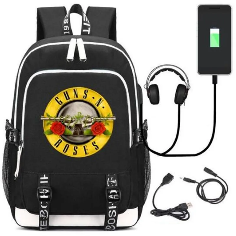 Рюкзак Guns N' Roses Nas с черепом USB-разъемом и замком для наушников дорожная сумка
