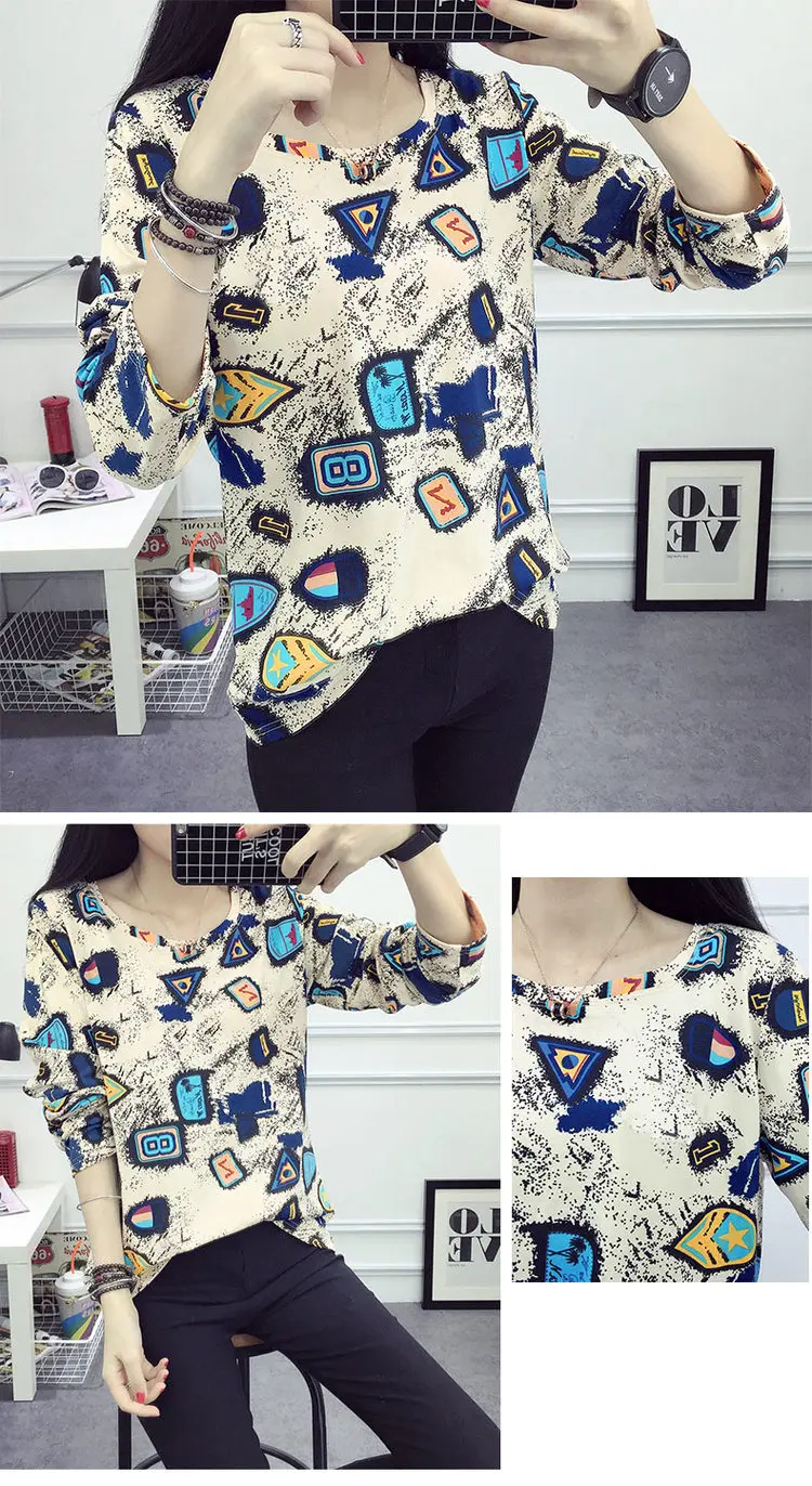 2019 New Arrival Tshirt Women Vintage Print T-shirt Femme Tshirts Autumn Long Sleeve Cotton Tops Tees Camisetas Mujer Moda (3)