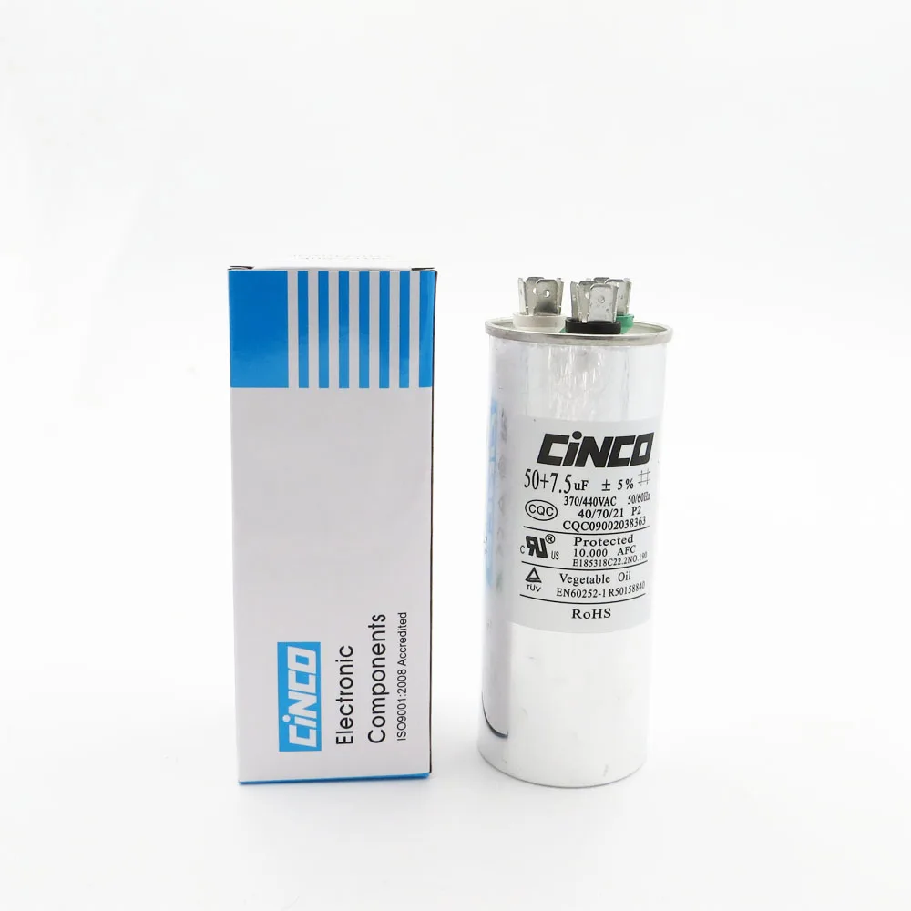 

50+7.5uF 370VAC 440VAC Run Capacitor Air Conditioner Compressor Motor Capacitor CBB65 Aluminum Can P2 CBB65A-1 370V 440V