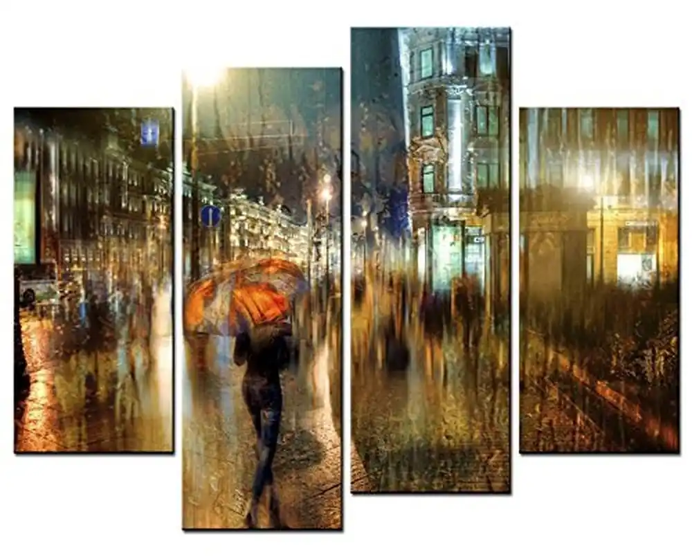 Heisser Gerahmte 4 Teile Los Stadt Strasse Anzeigen Wandkunst Fur