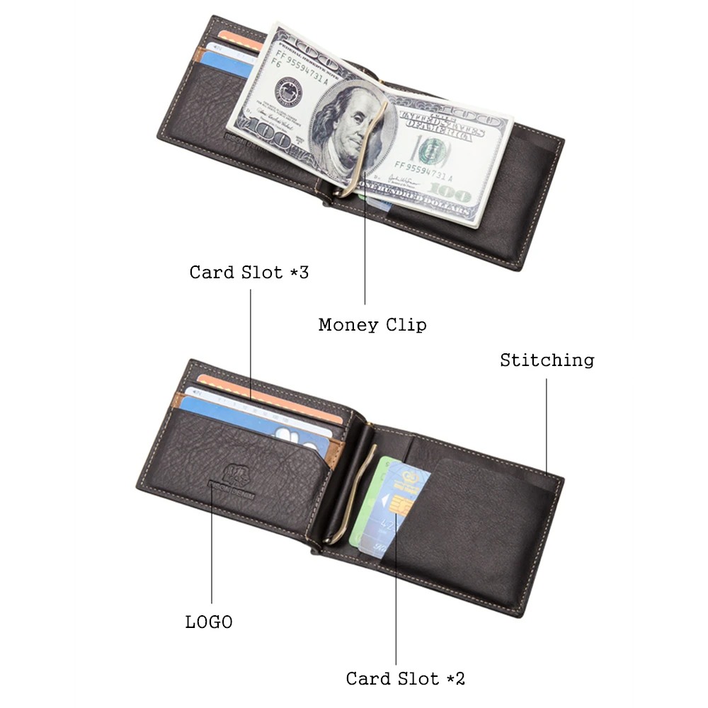 BISON DENIM Cow Leather Wallet Men Money Purse With Zipper Coin Pocket ID Card Genuine Leather Mini Purse For Men W9348 4