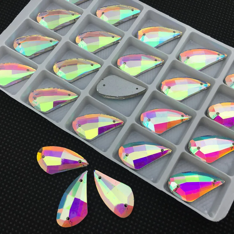 새로운 크리스탈 AB 컬러 유리 후추 모양 라인석 플랫백 바느질 크리스탈 스톤 드레스 보석 만들기 9x17mm 12x23mm, 고품질 크리스탈 스톤 컬러 유리 후추 모양