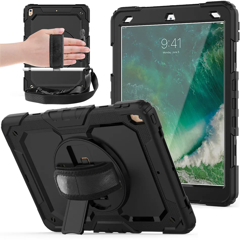 

Case For iPad Air 3 2019 Cover For iPad Pro 10.5 2017 with Built-in Screen Protector Rotatable Stand & Hand Strap,Shoulder Strap