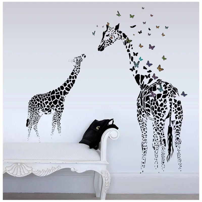 

Giraffe Butterfly PVC Removable Wall Sticker Living Room Bedroom Background Home Decor adesivo de parede