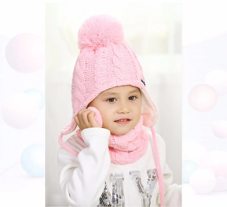 FURTALK, детская зимняя шапка с помпоном, комплект с шарфом для девочек ...