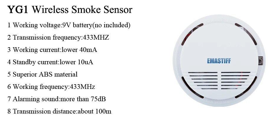 433 МГц использование пожарной беспроводной домашней охранной сигнализации для GSM сигнализации системы Белый 8 шт Беспроводной детектор дыма
