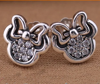 

Compatible with European Jewelry Minnie Stud Earrings New 100% 925 Sterling silver color Earrings for Women Wholesale