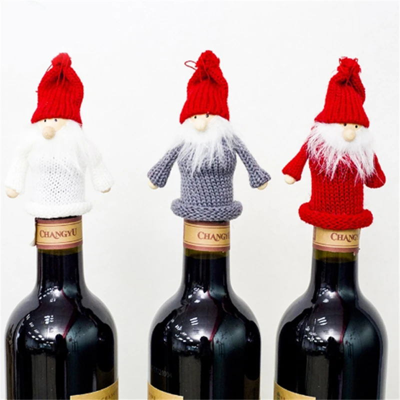Christmas Wool Doll Red Wine Set Party Family Bar Bottle Mouth Decoration Dinner Table Decors | Дом и сад