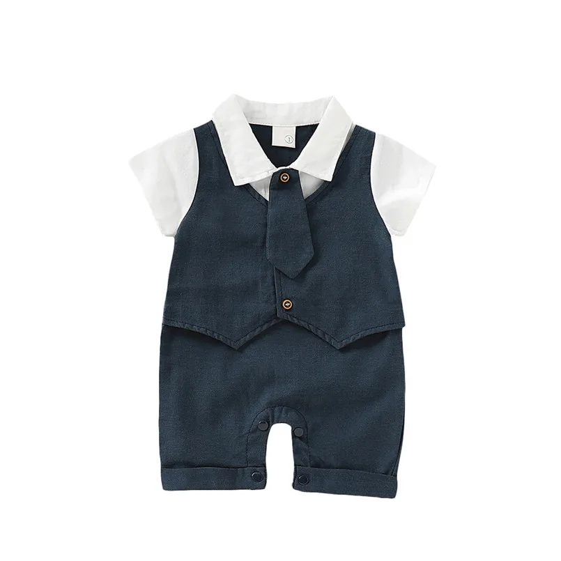 The new fashion cute design Infant Baby Boys Short Sleeve Gentleman Romper Necktie Tie Solid Print Jumpsuit  (3)