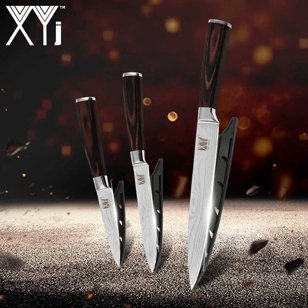 XYj набор Бытовых Кухонных Ножей, очень острое лезвие, нож для приготовления пищи 7Cr17mov, нож для нарезки сантоку, нож для очистки овощей - Цвет: 3-piece