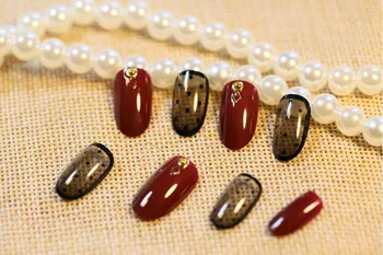 

Free shipping 24 Pcs/lot Red And Black False Nail Cute style of printing Fake Nail short Full Cover nail tips For daily life