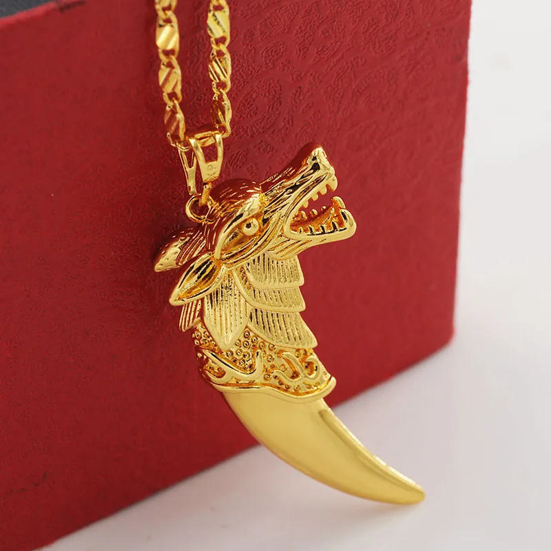 Mens Wolf Tooth Pendant Necklace 60CM For Male Fashion Copper Jewelry