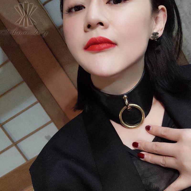 Genuine Leather Women Lady Gothic Punk Choker Collar Necklace Chain 2018 (10)