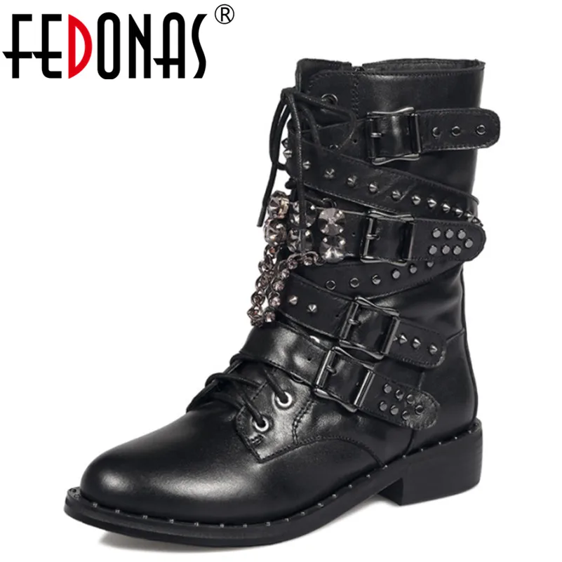 FEDONAS Fashion Autumn Winter Handmade Punk Genuine Leather Warm Snow Boots Motorcycle Boots Women Mid-calf Boots Shoes Woman FEDONAS Fashion Autumn Winter Handmade Punk Genuine Leather Warm Snow Boots Motorcycle Boots Women Mid-calf Boots Shoes Woman