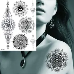 GoldOcean черные серьги Henna Mandala Цветочные цепочки Водонепроницаемая мнимый наклейки татуировки индийские татуировки Временные женские