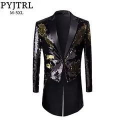 PYJTRL новый мужской моды плюс Размеры золотистый и черный дважды Цвет пайетки фрак этап певцов свадебные, для жениха смокинг-пиджак пальто