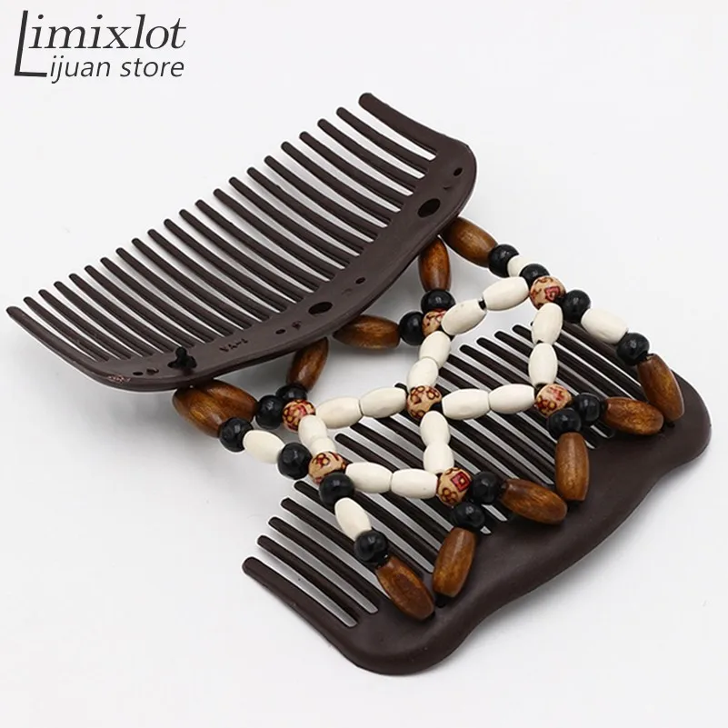 

Vintage Hair Accessories Magic Butterfly Wood Hair Clip Beads Stretch Double Slide Comb For Women Fashion Headwear