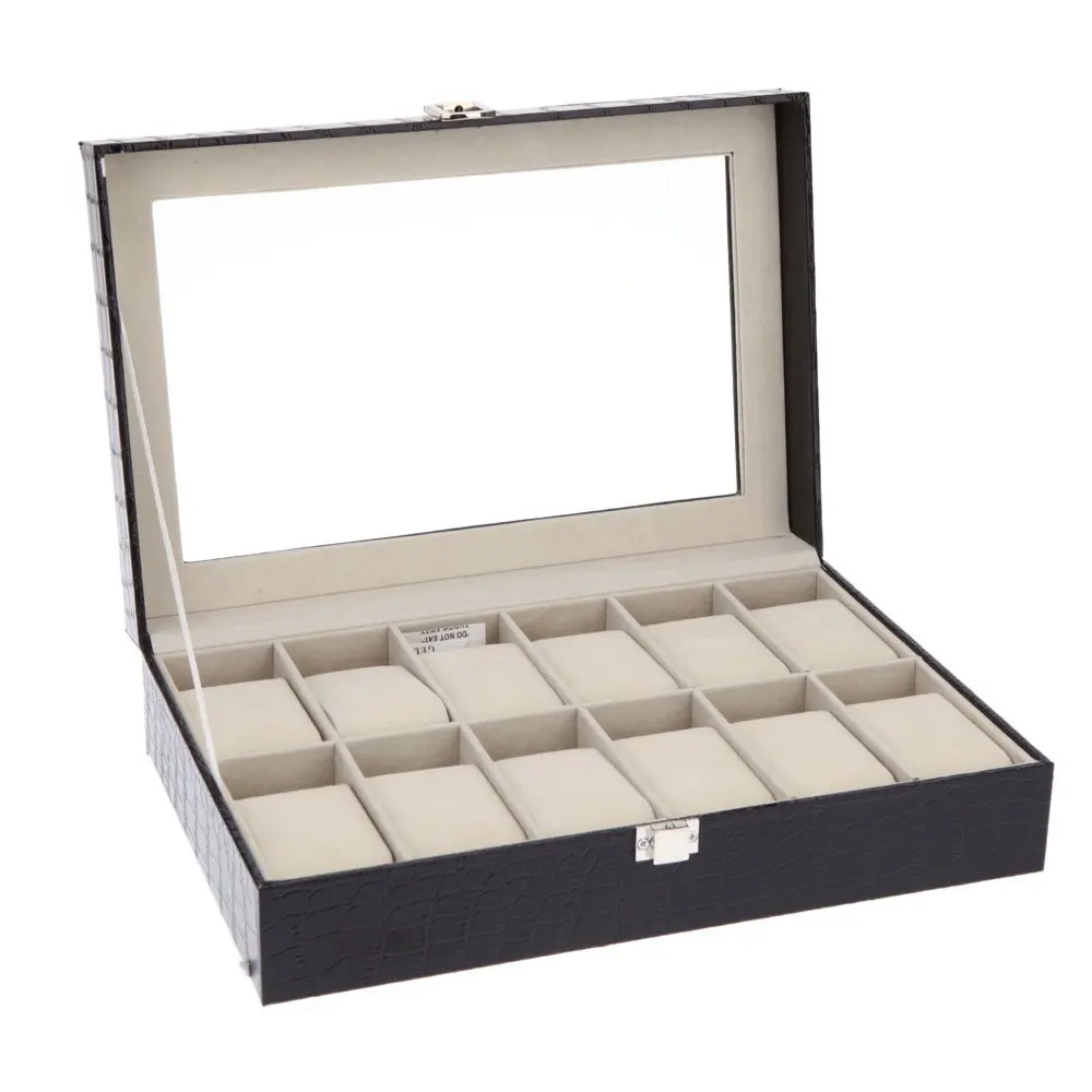 Vente De luxe 12 Grille En Cuir Montre Boîte D affichage De Bijoux de Stockage De Collection Montre Boîte de Rangement Porte reloj caixa relogios