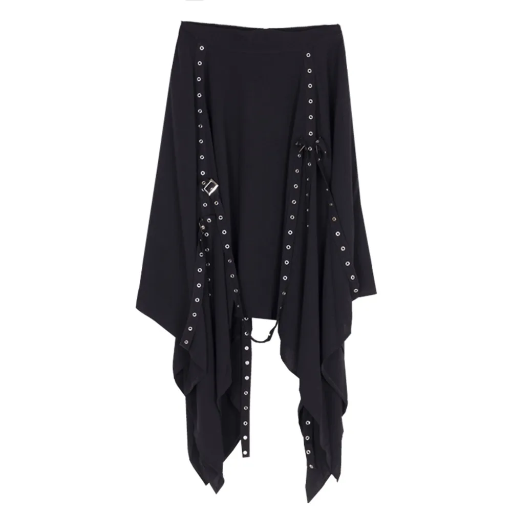 

Black Long Gothic Skirts Women 2018 New Hot Asymmetric Chain High-Waist Streetwear Loose Punk Style Skinny Hip Hop Fashion Skirt