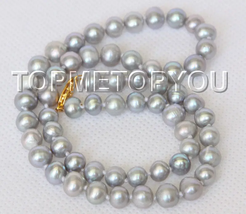 

Free Shipping>>new hot 17" 6-6.5mm near round gray pearls necklace E2959